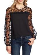 Cece By Cynthia Steffe Floral Embellished Mesh Top
