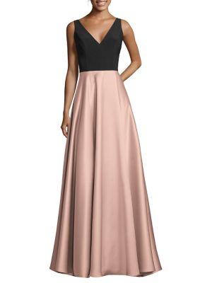 Betsy & Adam Satin Sleeveless Gown