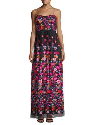 Aidan By Aidan Mattox Embroidered Mesh Floral Gown