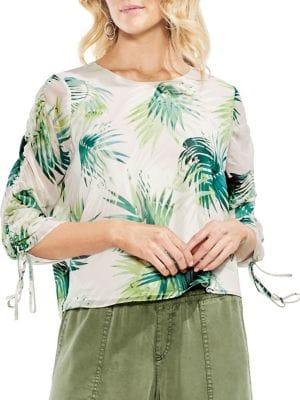 Vince Camuto Petite Tropic Heat Drawstring-sleeve Blouse