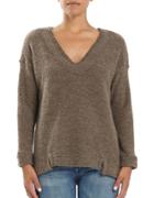 Three Dots Frayed Trimmed V-neck Sweater