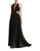 Dress The Population Plunging Sleeveless Chiffon Gown