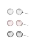 Lord & Taylor Set Of Three Stainless Steel, Light Gray, Rosaline & White Faux Pearl Stud Earrings