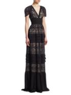Ml Monique Lhuillier V-neck Lace Floor-length Gown