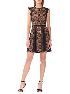 Ml Monique Lhuillier Sleeveless Calypso Floral Lace Flutter Sleeve Dress