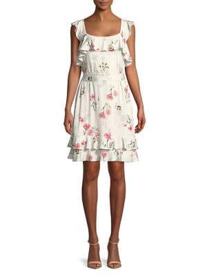 Ivanka Trump Ruffle Pinstriped Sleeveless Dress