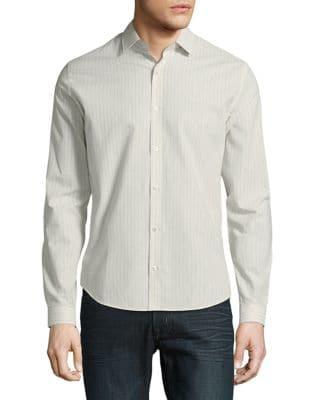 H Halston Pinstriped Cotton Shirt