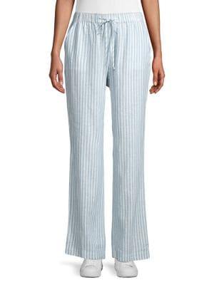 Joan Vass Striped Drawstring Linen Pants