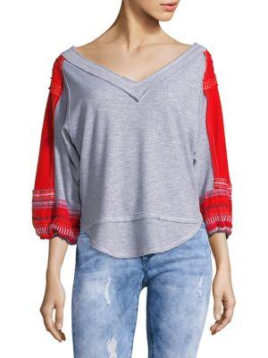 Free People Embroidered Bubble-sleeve Top