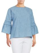 Vince Camuto Plus Bell-sleeve Frayed Cotton Top