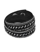 Swarovski Slake Pulse Black Crystal-accented Leather Wrap Bracelet