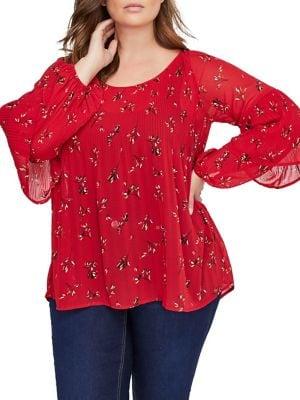 Addition Elle Michel Studio Plus Pleated Bell-sleeve Blouse