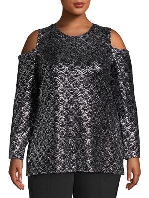 Michael Michael Kors Plus Cold Shoulder Metallic Blouse