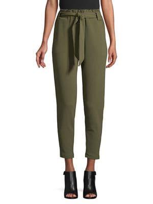 Pink Dot Textured Paperbag Cropped Pants