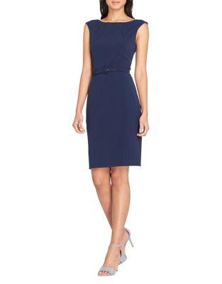 Tahari Arthur S. Levine Belted Cap-sleeve Sheath Dress