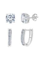 Lord & Taylor Set Of Two 925 Sterling Silver & Swarovski Crystal Stud & Hoop Earrings