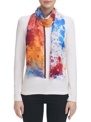 Calvin Klein Splatter Print Silk Scarf