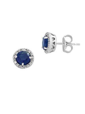 Effy Pave Classica Natural Sapphire, Diamond And 14k White Gold Stud Earrings