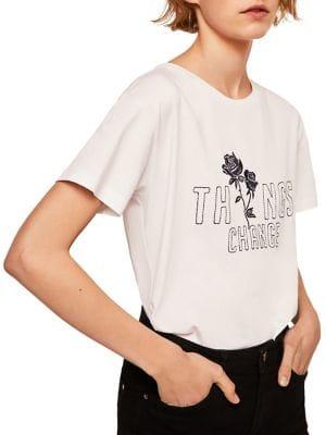 Mango Things Change Embroidered Cotton Tee