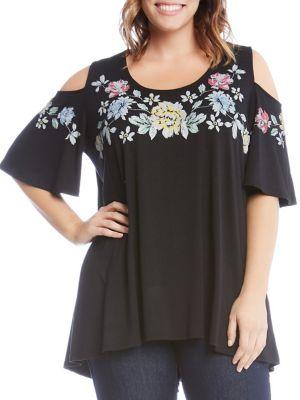 Karen Kane Plus Printed Cold-shoulder Top