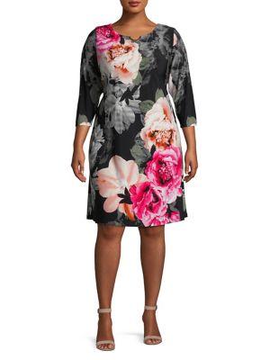 Calvin Klein Plus Floral And Striped Shift Dress
