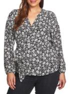 1.state Plus Wild Blooms Wrap-front Blouse