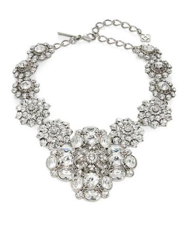 Oscar De La Renta Large Crystal Floral Statement Necklace