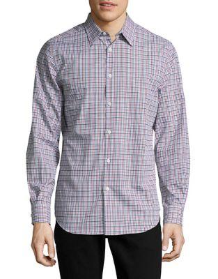 Perry Ellis Checkered Plaid Casual Button-down Shirt
