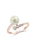 Effy 14k Rose Gold, 7.5mm White Pearl & Diamond Ring
