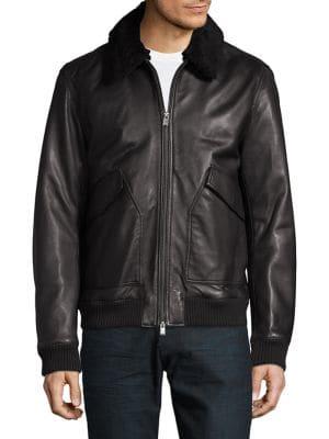 Hugo Boss Sherpa-trimmed Long-sleeve Leather Jacket