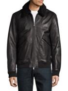 Hugo Boss Sherpa-trimmed Long-sleeve Leather Jacket