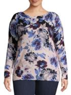 Lord & Taylor Plus Floral Cashmere Boatneck Sweater