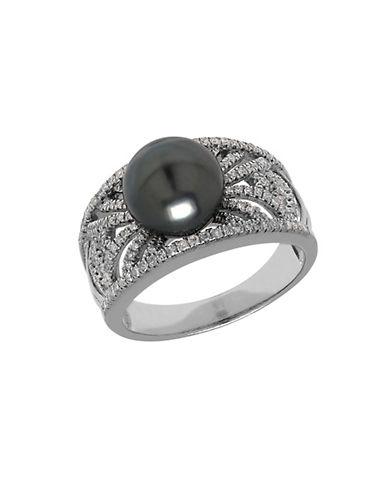 Lord & Taylor Tahitian Pearl, Diamond And 14k White Gold Ring