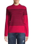Karl Lagerfeld Paris Striped Buttoned Shoulder Sweater