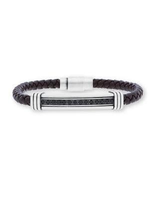 Steve Madden Black Crystal, Leather And Stainless Steel Bracelet