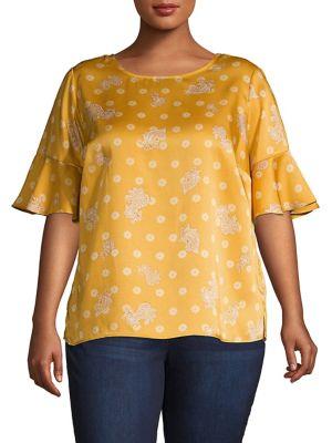 Vince Camuto Plus Flutter Cuff Pattern Blouse
