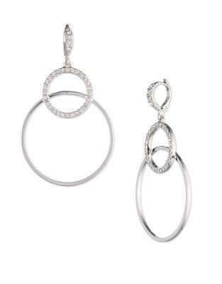Givenchy Crystal Silvertone Double Hoop Drop Earrings