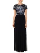 Betsy & Adam Sequined Floral Bodice Column Gown