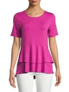 H Halston Short Sleeve Crewneck Multi Tier Peplum Tee
