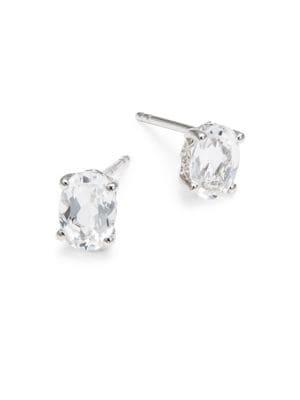 Lord & Taylor 14k White Gold And White Topaz Stud Earrings