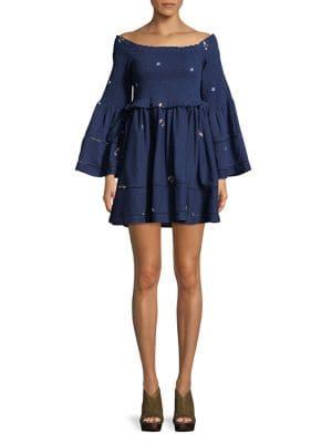 Free People Counting Daisies Embroidered Mini Dress