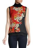 Elie Tahari Mockneck Floral Silk Blouse