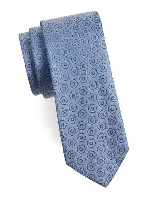 Black Brown Embroidered Medallion Tie