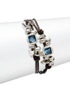 Uno De 50 Blue Bull Leather And Swarovski Crystal Bracelet