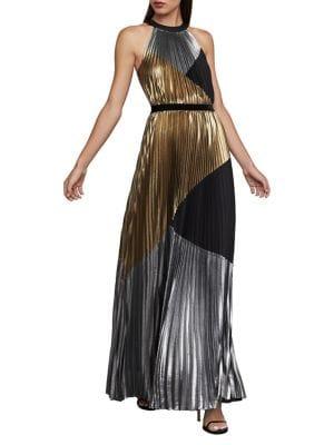 Bcbgmaxazria Colorblock Pleated Halter Gown