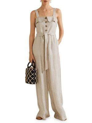 Mango Mono Tropi Striped Linen Jumpsuit