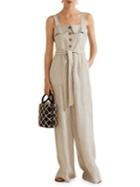 Mango Mono Tropi Striped Linen Jumpsuit