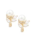 Anne Klein 8mm White Glass Pearl And Cubic Zirconia Earrings