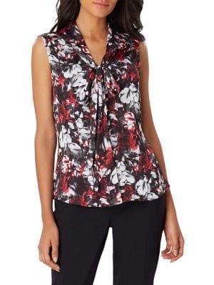 Tahari Arthur S. Levine Sleeveless Printed Bow Blouse