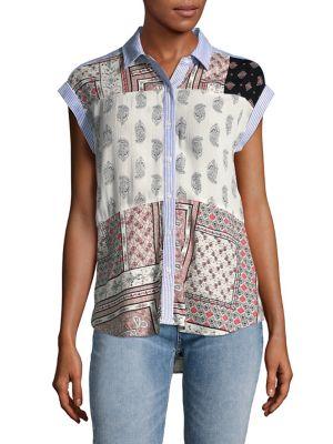 Lord & Taylor Plus Capsleeve Patchwork Button-down Shirt